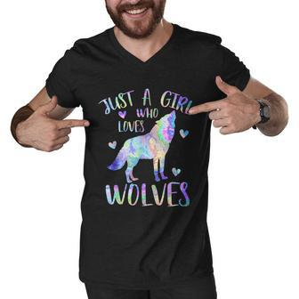 Just A Girl Who Loves Wolves Cute Wolf Lover Teen Girls Graphic Design Printed Casual Daily Basic Men V-Neck Tshirt - Thegiftio UK