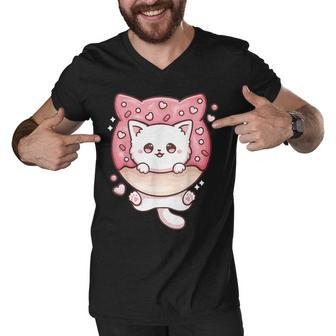 Kawaii Cat Donut Anime Lover Otaku Men V-Neck Tshirt - Thegiftio UK