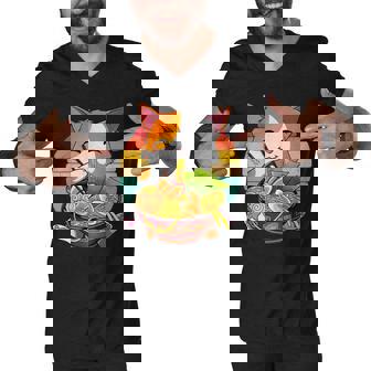 Kawaii Ramen Cat Japanese Neko Noodle Funny Vintage Anime Men V-Neck Tshirt - Thegiftio