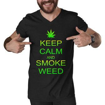 Keep Calm And Smoke Weed Men V-Neck Tshirt - Monsterry UK