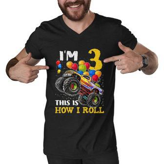 Kids 3 Year Old Shirt 3Rd Birthday Boy Monster Truck Car T Shirt Men V-Neck Tshirt - Monsterry UK