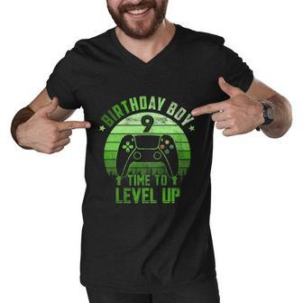 Kids 9Th Birthday Boy Time To Level Up 9 Years Old Boys Cool Gift Men V-Neck Tshirt - Monsterry AU