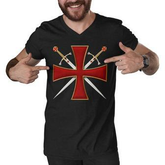 Knight Templar T Shirt-Cross And Sword Templar-Knight Templar Store Men V-Neck Tshirt - Seseable