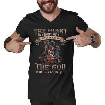 Knight Templar T Shirt - The Giant In Front Of You Is Never Bigger Than The God Who Lives In You - Knight Templar Store Men V-Neck Tshirt - Seseable
