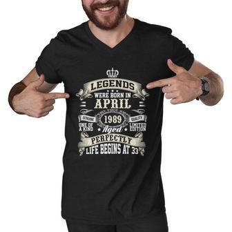 Legends Were Born In April 1989 Vintage 33Rd Birthday Gift For Men & Women Men V-Neck Tshirt - Monsterry DE