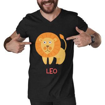 Leo Lion Zodiac Sign Cute Men V-Neck Tshirt - Monsterry