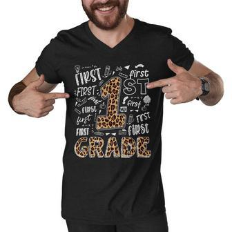 Leopard Print 1St Grade Teacher Kids Back To School Men V-Neck Tshirt - Seseable