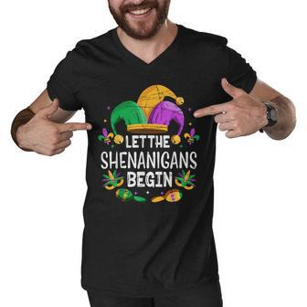 Let The Shenanigans Begin Mardi Gras Men V-Neck Tshirt - Thegiftio UK