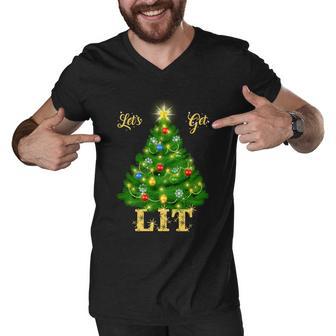 Lets Get Lit Christmas Tree Gift Men V-Neck Tshirt - Monsterry CA