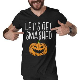Lets Get Smashed Pumpkin Drinking Funny Halloween Men Women Men V-Neck Tshirt - Thegiftio UK
