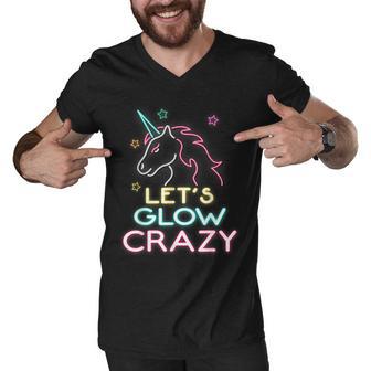 Lets Glow Crazy Unicorn Party Cool Birthday Glow Party Men V-Neck Tshirt - Thegiftio