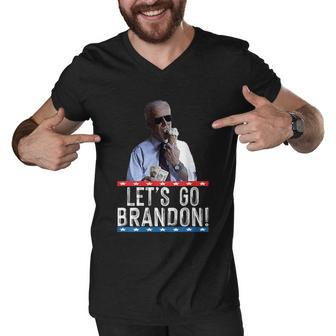 Lets Go Brandon Biden Eating Ice Cream Funny Biden Men V-Neck Tshirt - Monsterry DE