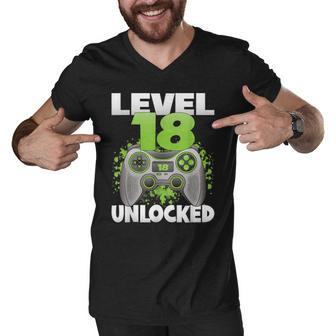Level 18 Unlocked Video Gaming 18Th Birthday 2004 Gamer Game Men V-Neck Tshirt - Seseable