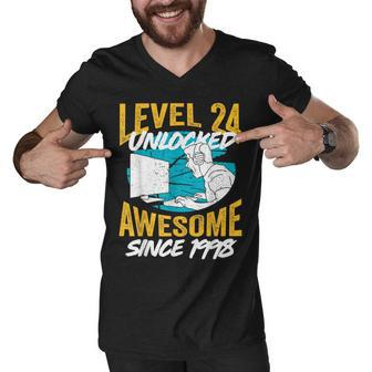Level 24 Unlocked Awesome 1998 24Th Birthday Man Video Game Men V-Neck Tshirt - Seseable