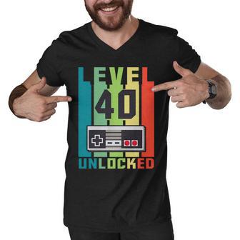 Level 40 Unlocked Funny Retro Gamer Birthday Men V-Neck Tshirt - Monsterry