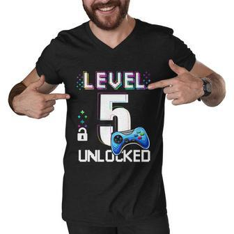 Level 5 Unlocked Video Game 5Th Birthday Boy Gamer Graphic Design Printed Casual Daily Basic Men V-Neck Tshirt - Thegiftio UK