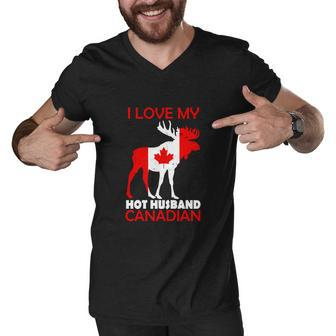 Lgbn I Love Husband Canadian Maple Leaf Animal Canada Day Men V-Neck Tshirt - Monsterry
