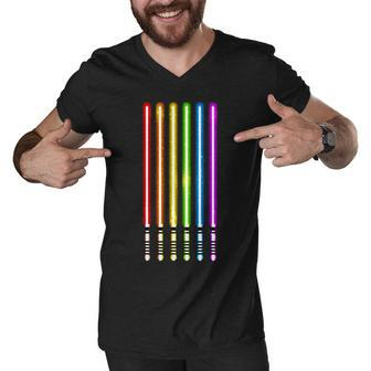 Lgbt Flag Light Swords Saber Gay Pride Men V-Neck Tshirt - Monsterry UK