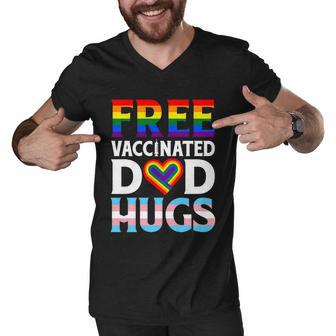 Lgbt Flag Proud Dad Free Dad Hugs Gay Lesbian Pride Rainbow Gift Men V-Neck Tshirt - Monsterry