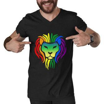 Lgbt Gay Pride Flag Proud Lion Lgbt Gay Pride Graphic Design Printed Casual Daily Basic Men V-Neck Tshirt - Thegiftio UK