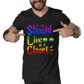 Lgbt Gay Pride No One Should Live In The Closet Men V-Neck Tshirt - Monsterry