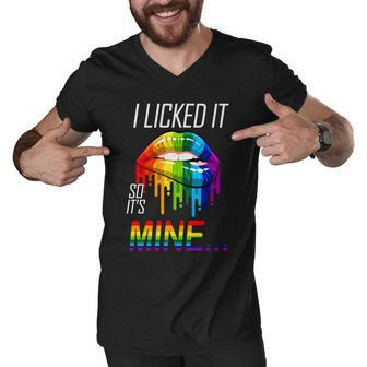 Lgbt I Licked It So Its Mine Gay Pride Lips Men V-Neck Tshirt - Monsterry