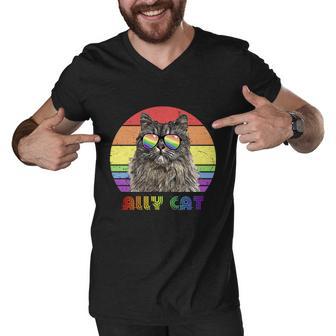 Lgbtq Ally Cat Rainbow Gay Pride Flag Lgbt Gift V7 Men V-Neck Tshirt - Monsterry UK