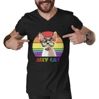 Lgbtq Ally Cat Rainbow Gay Pride Flag Lgbt Gift V9 Men V-Neck Tshirt - Monsterry CA
