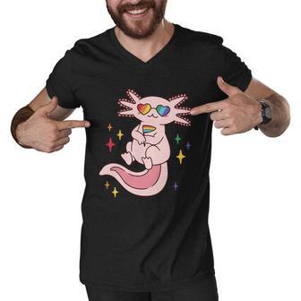 Lgbtq Pride Axolotl Rainbow Flag Men V-Neck Tshirt - Monsterry DE