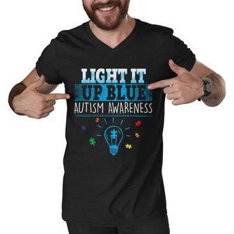 Light It Up Blue Autism Puzzle Bulb Tshirt Men V-Neck Tshirt - Monsterry UK