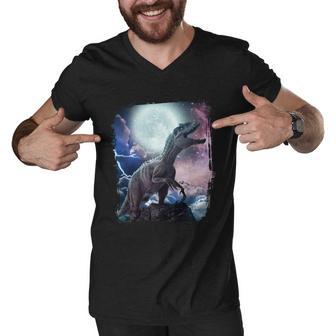 Lightning Moon Galaxy Trex Dinosaur Men V-Neck Tshirt - Monsterry