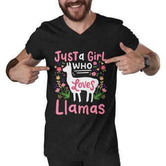 Llama Just A Girl Who Loves Llamas Llama Lover Gift Men V-Neck Tshirt - Monsterry