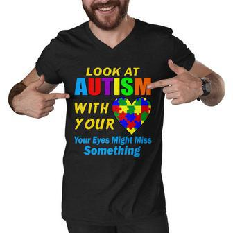 Look At Autism With Your Heart Men V-Neck Tshirt - Monsterry UK