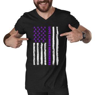 Love Always Remembers Alzheimers American Flag Men V-Neck Tshirt - Monsterry AU