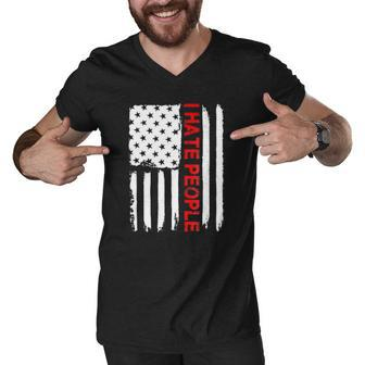 Love America I Hate People Funny Usa Flag Gift Tee Men V-Neck Tshirt - Thegiftio UK