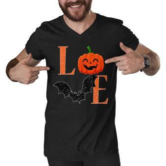 Love Halloween Pumpkin Bat Graphic Design Printed Casual Daily Basic Men V-Neck Tshirt - Thegiftio UK