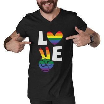 Love Heart Peace Lgbt Gay Pride Lesbian Bisexual Ally Quote Men V-Neck Tshirt - Monsterry AU