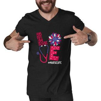 Love Heart Stethoscope Nurse Life Funny 4Th Of July Men V-Neck Tshirt - Monsterry AU