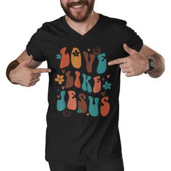 Love Like Jesus Religious God Christian Words On Back V4 Men V-Neck Tshirt - Thegiftio UK