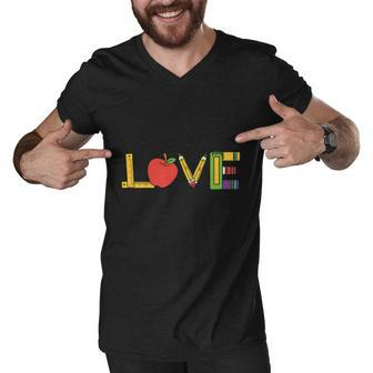 Love Teacher Life Apple Pencil Ruler Teacher Quote Graphic Shirt For Female Male Men V-Neck Tshirt - Monsterry