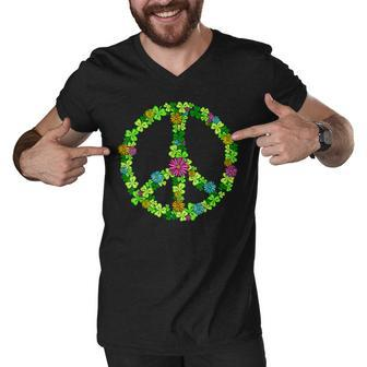 Lucky Shamrock Peace Sign St Patricks Day Hippie Clover Leaf Men V-Neck Tshirt - Thegiftio UK