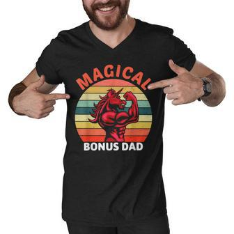 Magical Bonus Dad Proud Stepfather Strong Unicorn Step Dad Men V-Neck Tshirt - Thegiftio UK