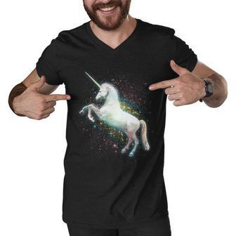Magical Space Unicorn Graphic Design Printed Casual Daily Basic Men V-Neck Tshirt