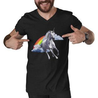 Magical Unicorn Horse Over Rainbow Men V-Neck Tshirt - Monsterry UK
