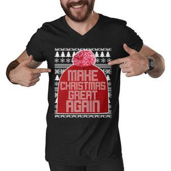 Make Christmas Great Again Ugly Christmas Sweater Design T-Shirt Graphic Design Printed Casual Daily Basic Men V-Neck Tshirt - Thegiftio UK