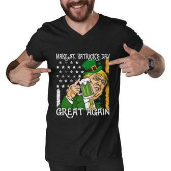 Make St Patricks Day Great Again Trump Leprechaun Us Flag Gift Graphic Design Printed Casual Daily Basic Men V-Neck Tshirt - Thegiftio UK