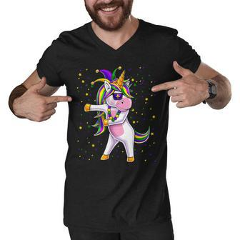Mardi Gras Flossing Unicorn Jester Hat Unicorn Gifts Men V-Neck Tshirt - Thegiftio UK