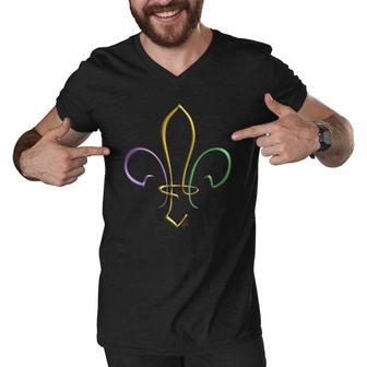 Mardi Gras Gold Purple Green Fleur De Lis Men V-Neck Tshirt - Thegiftio UK