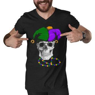 Mardi Gras Skull Jester Hat Men V-Neck Tshirt - Thegiftio UK