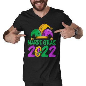 Mardi Gras T Mardi Gras 2022 Beads Mask Feathers V3 Men V-Neck Tshirt - Thegiftio UK